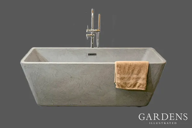 Free Standing Grey MicroCement Bath on a grey background