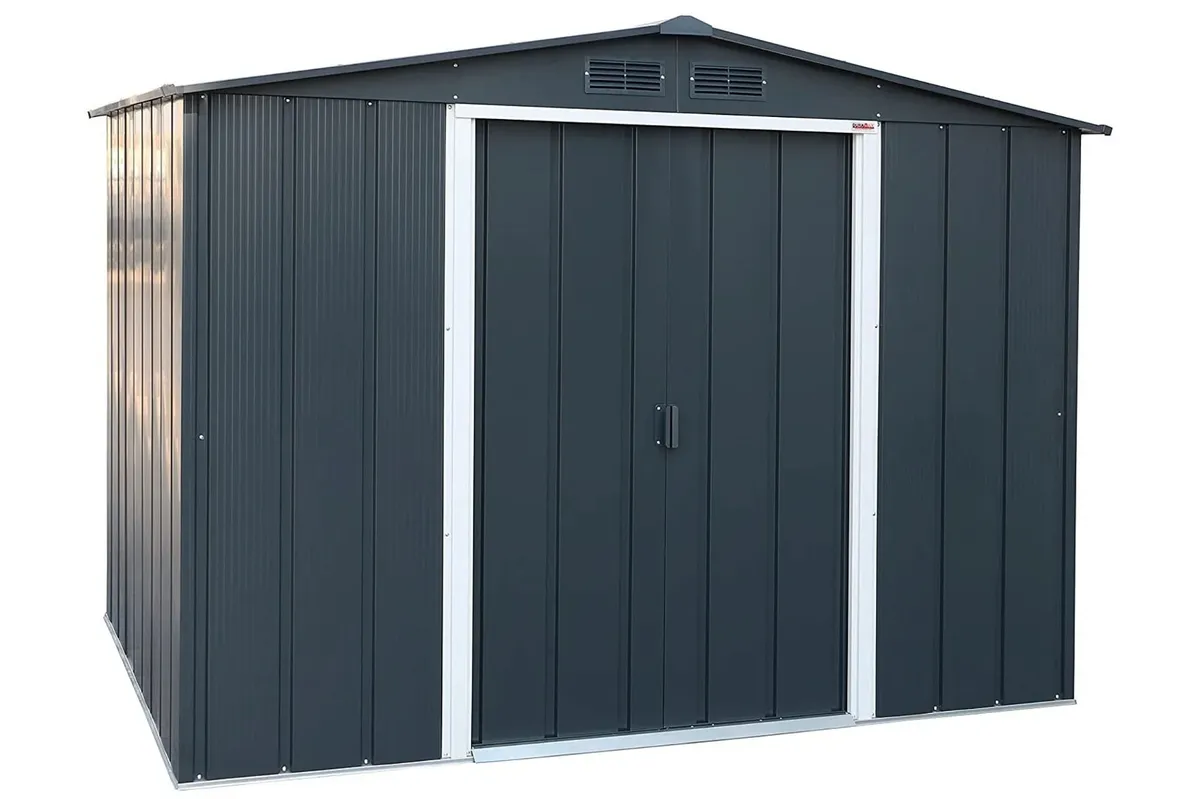 Sapphire Apex Metal Shed on a white background
