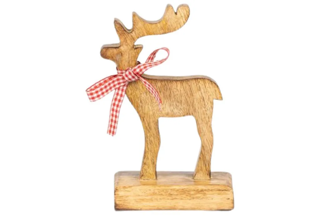 Wooden Reindeer with Bow on a white background