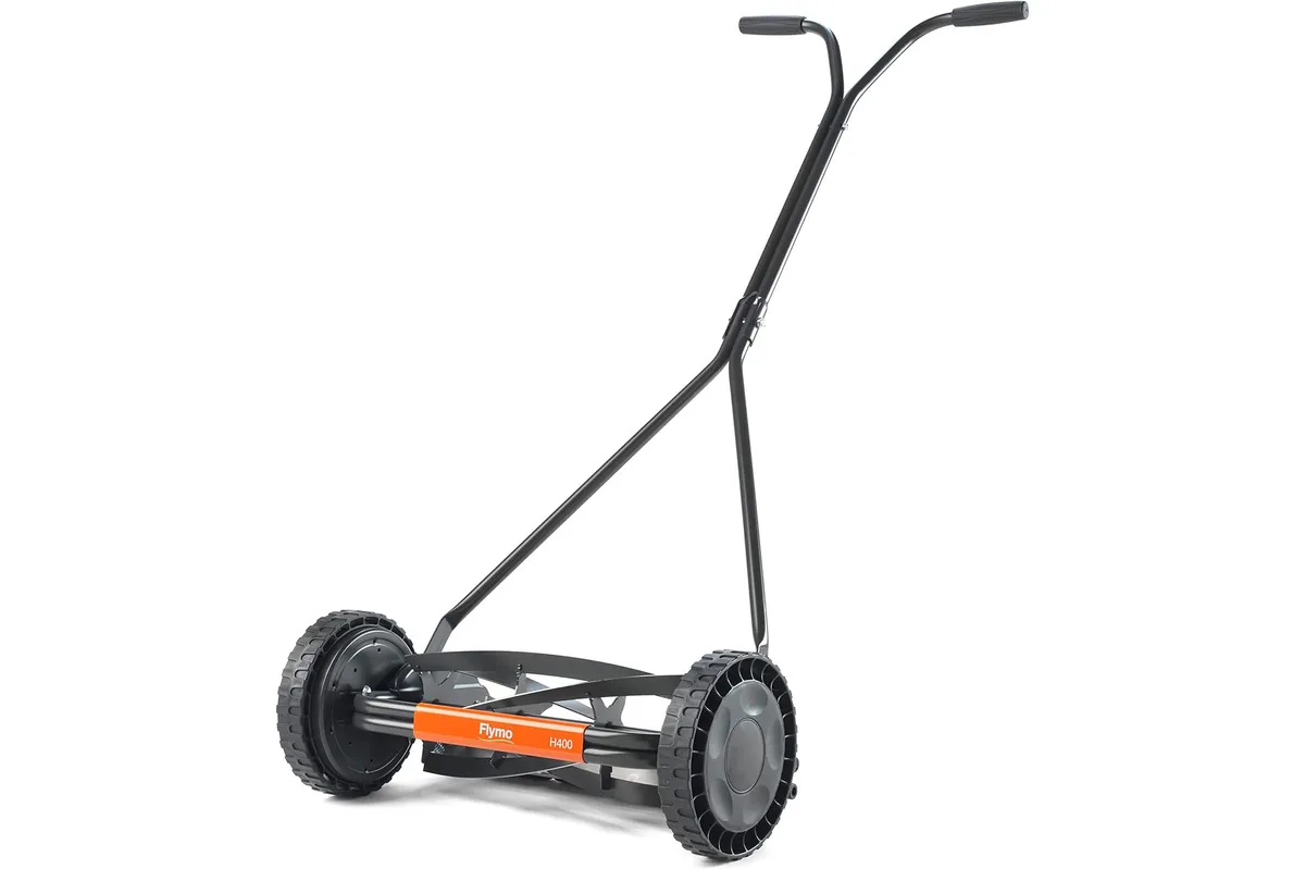 Flymo H400 Push Powered Cylinder Lawn Mower on a white background