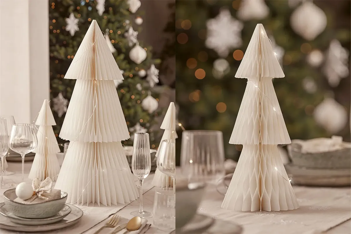 Light Up Paper Trees on a decorated table