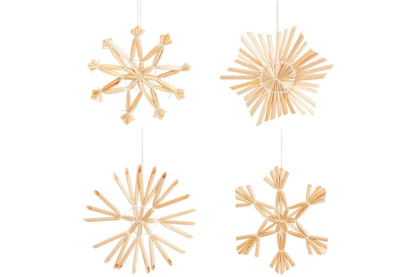 Small Straw Snowflake Decorations on a white background