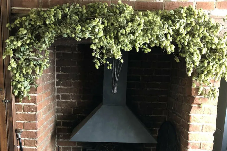 Dried Hops Vine Garland over a fireplace