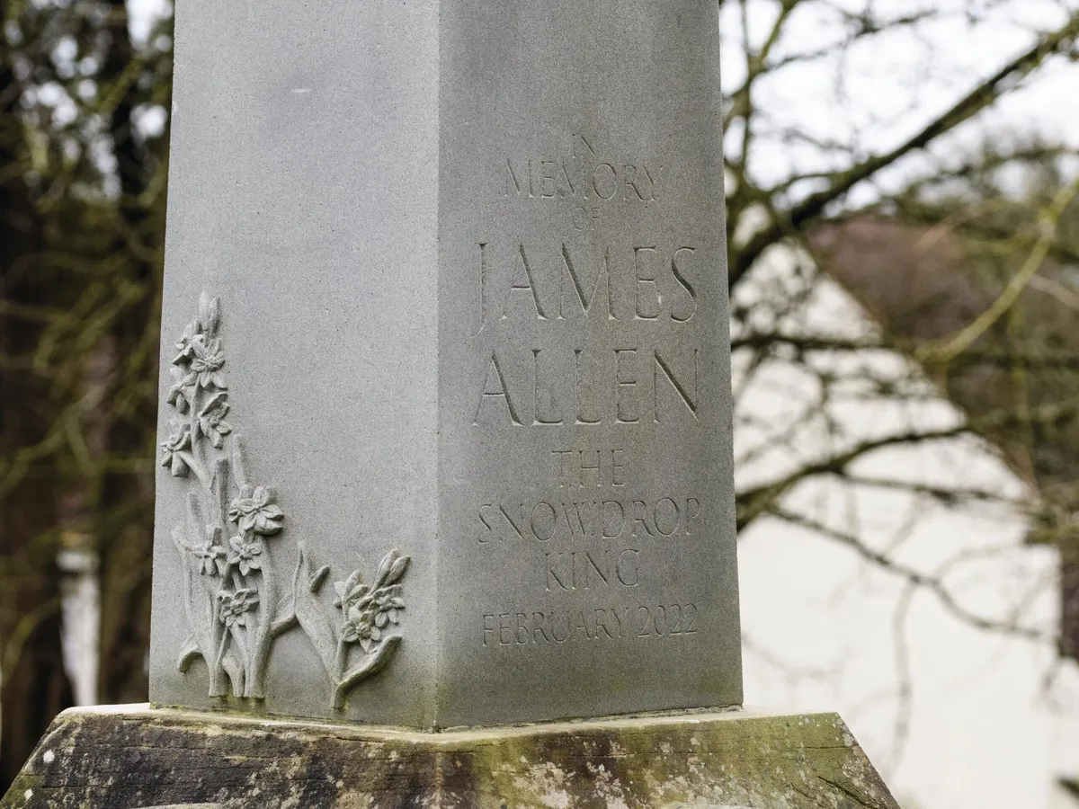 A memorial for snowdrop breeder James Allen in Shepton Mallet cemetery