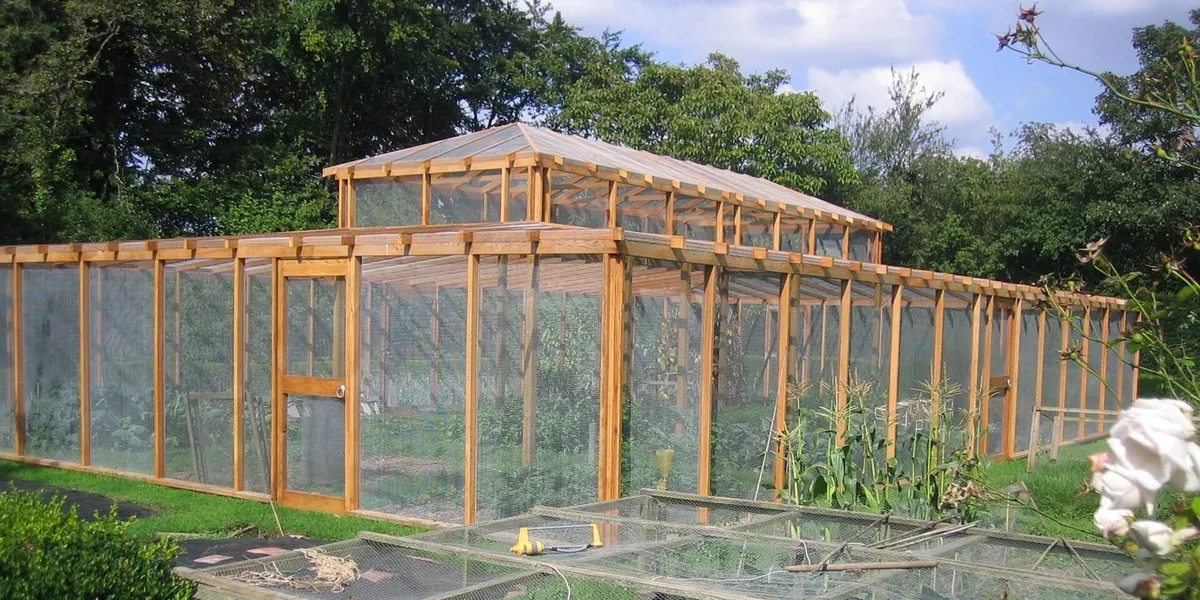 Bespoke timber fruit cage in a garden