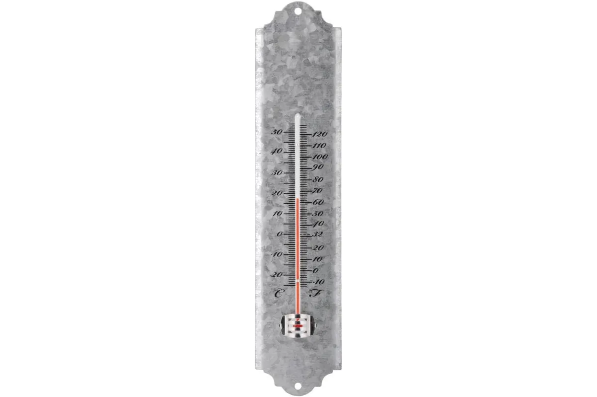 Zinc Garden Thermometer on a white background