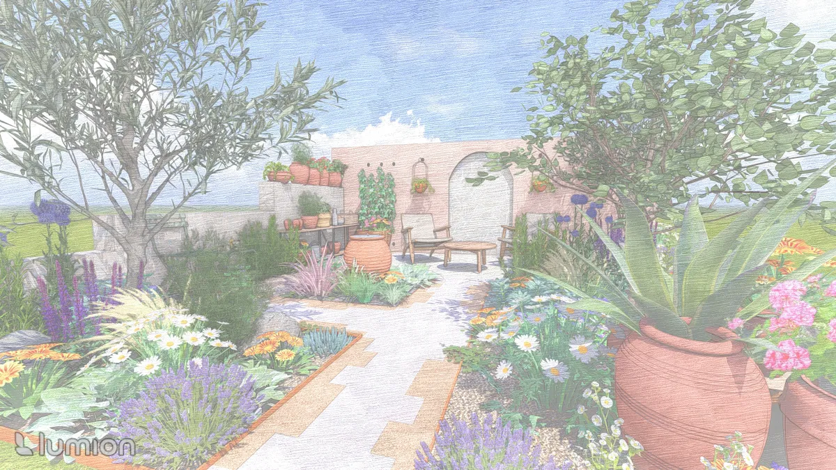 Hampton Court Palace Garden Festival 2024: The Mediterraneo Garden designed by Katerina Kantalis in the Get Started Garden category