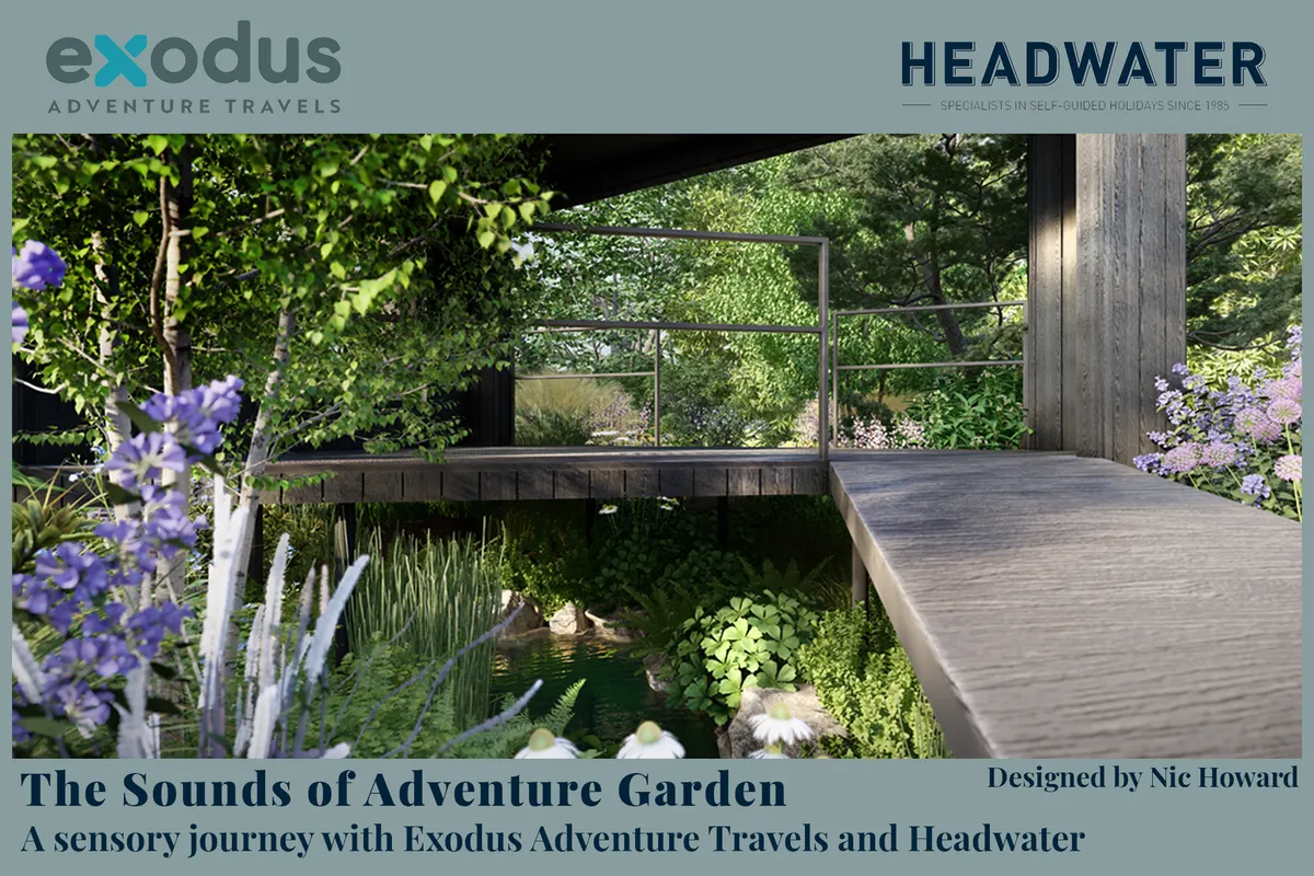 Hampton Court Palace Garden Festival 2024: The Sounds of Adventure Garden designed by Nic Howard - Show Garden