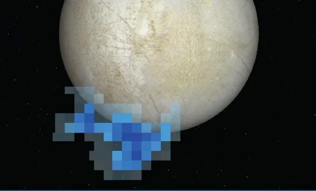 Graphic derived from science probes showing Europa's water vapour