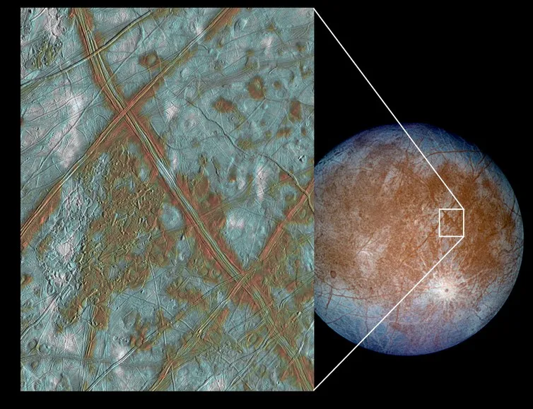 he region of Europa known as Conamara Chaos, imaged by Galileo © NASA/JPL/University of Arizona