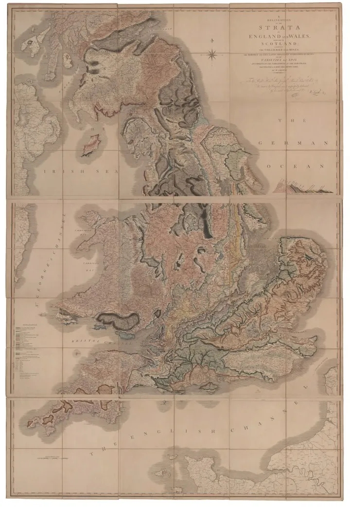 The first geological map of William Smith from 1815 reveals different rock strata in different colours © Fine Art Images/Heritage Images/Getty Images