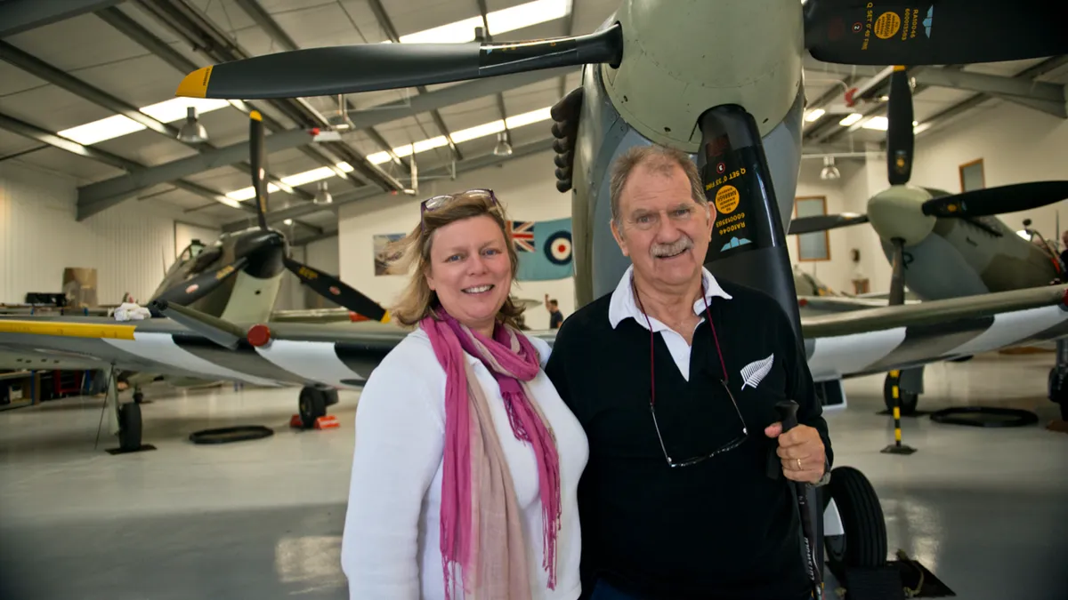 Richard and Fiona at the Spitfire experience, Biggin Hill © BBC