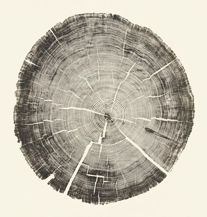 Print taken from the crosscut of a retired telephone pole in 2011 © Courtesy of Gina Kiss. From Bryan Nash Gill, Woodcut (New York: Princeton Architectural Press, 2012)