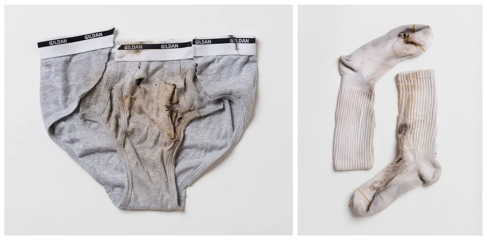Underwear worn by Jaime Santana and socks worn by Justin Gauger when they were struck by lightning © William LeGoullon