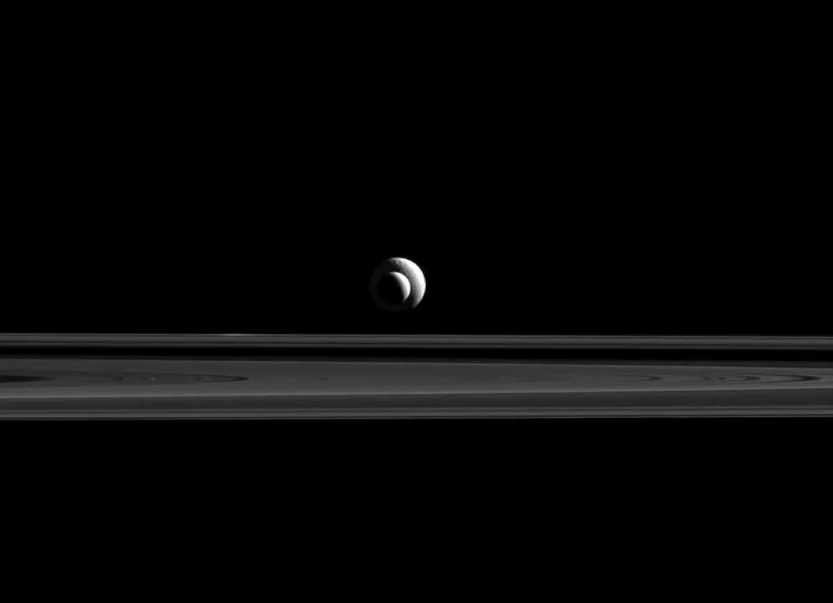 Tethys and Enceladus align © NASA