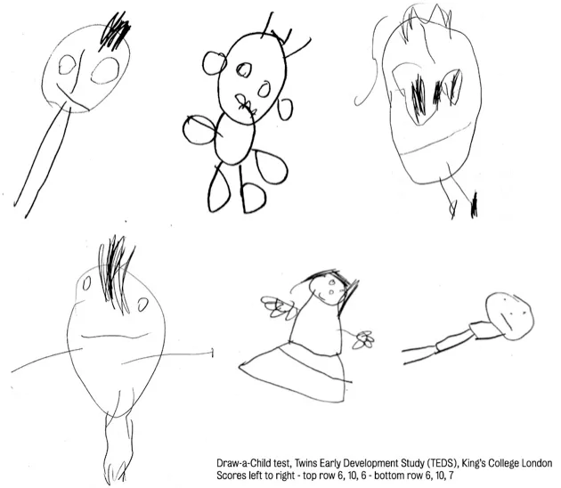 A selection of the images drawn by the children (image credit: Twins Early Development Study, King’s College London)