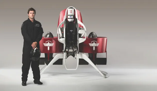 The Martin Jetpack can hit a top speed of 74km/h (45mph) and operates at a recommended cruise height of 150m (500ft). Image: Martin Jetpack