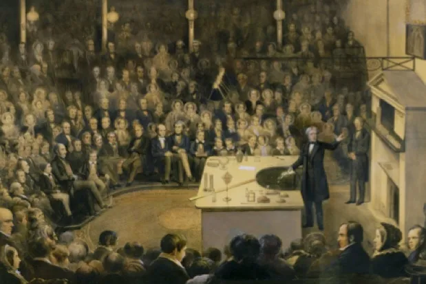 Michael Faraday presenting the 1855 lectures, one of his 19 series © Royal Institution