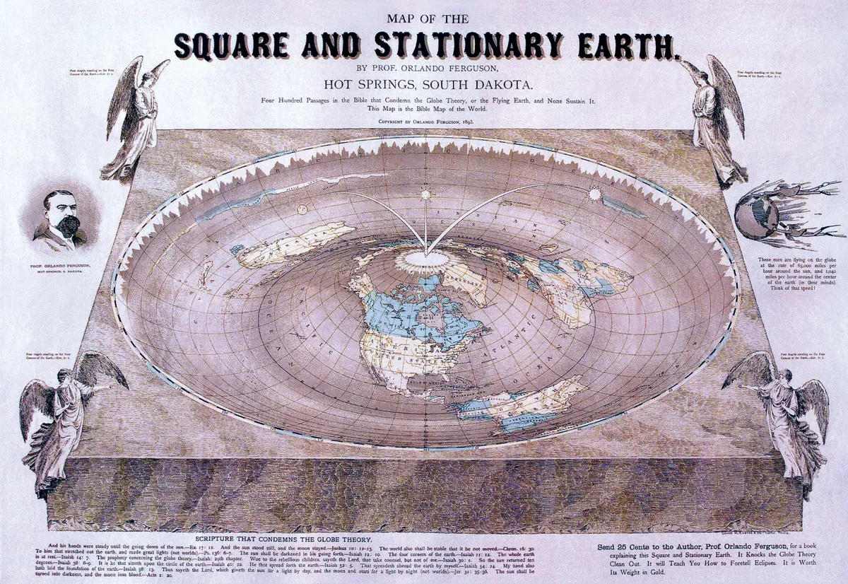 Flat-Earth theories enjoyed a resurgence in the late 19th Century: this map of the world dates from 1893