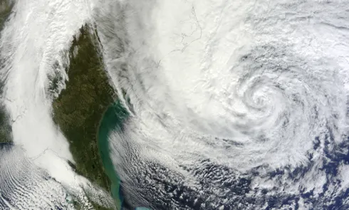 A satellite image of Hurricane Sandy as it approached the southeastern United States (credit: MODIS Rapid Response Team, NASA/GSFC)