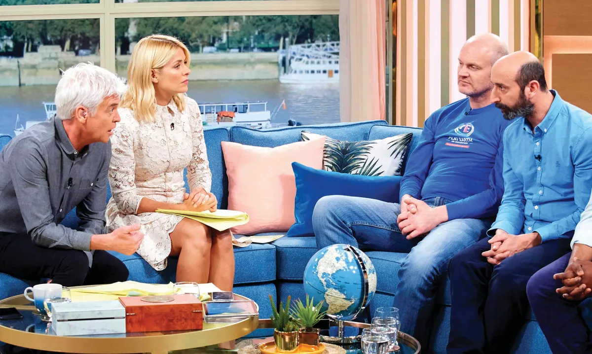 Gary Heather (second left) appeared on ITV’s This Morning. Presenters Phillip Schofield and Holly Willoughby were unimpressed with his theories © Shutterstock