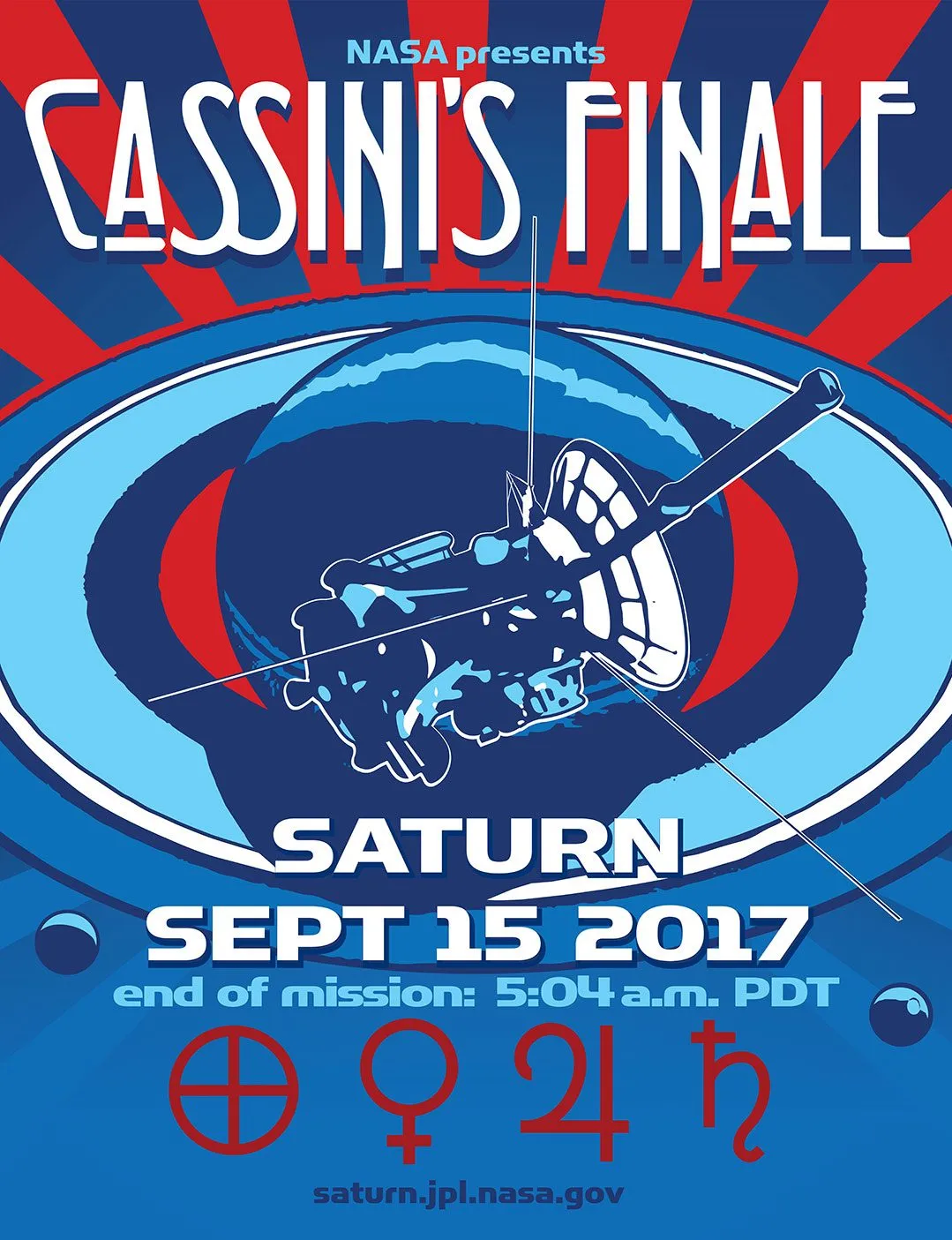 Retro poster designed to celebrate Cassini's Grand Finale after almost 20 years in space. © NASA/Jet Propulsion Laboratory-Caltech