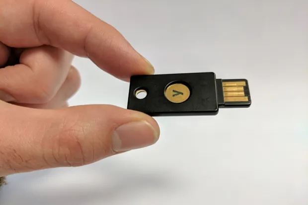 The YubiKey is no sweat to carry around, as demonstrated in the hands of BBC Focus picture editor James Cutmore's hand