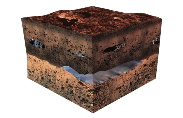 Artist’s impression of water beneath the Martian surface © NASA/JPL