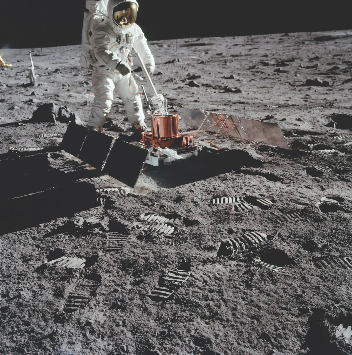Four very sensitive seismometers measured moonquakes in the lunar crust or vibrations caused by meteorite impacts. Any relative motion was recorded as an electrical impulse and sent directly to Earth. Power came from two solar panels and a thermal shroud protected it from the extremes changes of temperature. The 21-day experiment found that seismic events on the Moon are less frequent than earthquakes on Earth. It also recorded erosion events, thought to be landslides along the walls of relatively young craters. © NASA/JPL