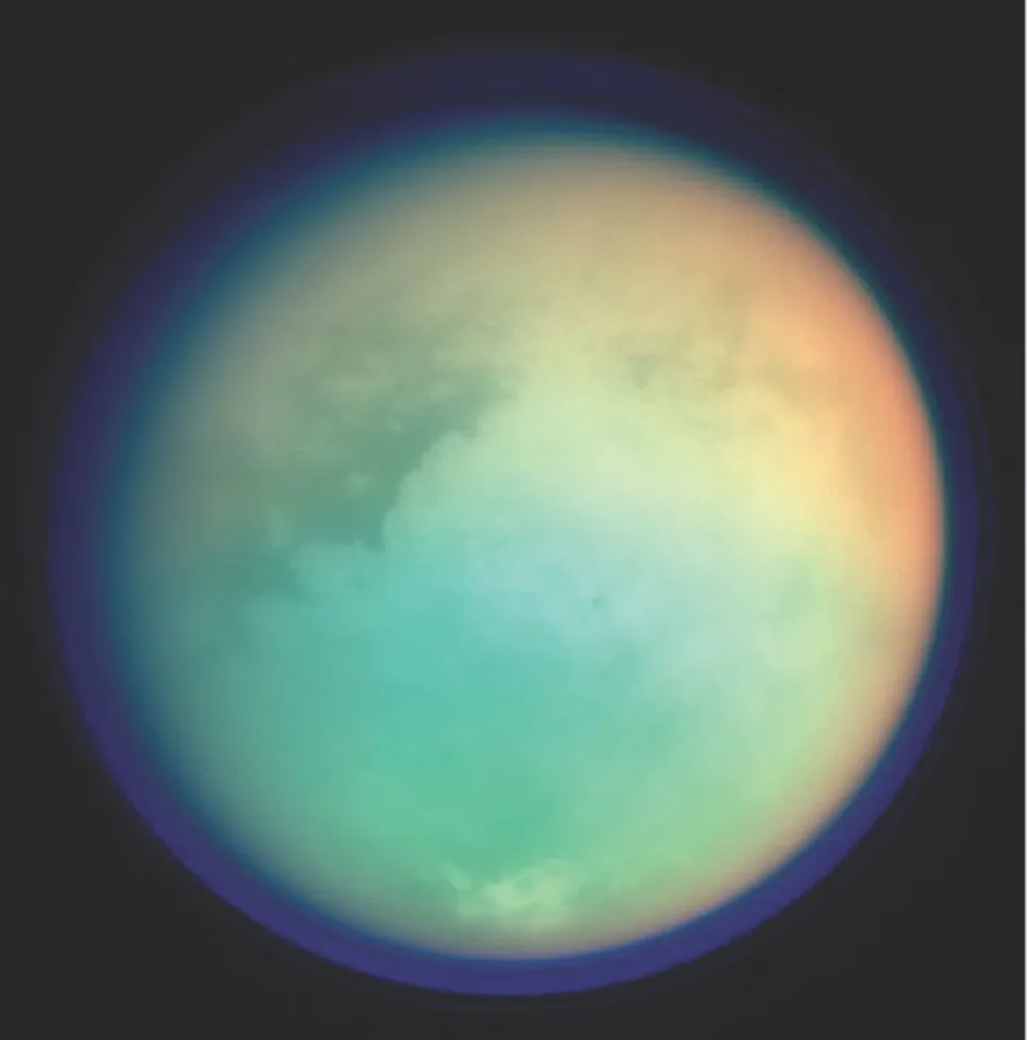 Photo of Titan in false colour, taken by the Cassini craft © Getty Images