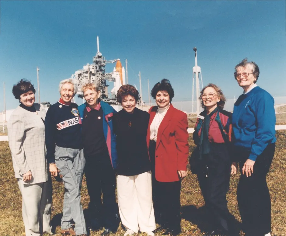 The seven surviving members of the Mercury 13, pictured in 1995. From left: Gene Nora Jessen, Wally Funk, Jerrie Cobb, Jerri Truhill, Sarah Rutley, Myrtle Cagle and Bernice Steadman © NASA