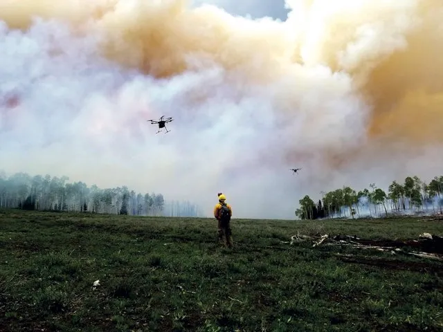 Plucky drones soar into the choking clouds from the forest fire to obtain smoke samples, which can then be chemically analysed