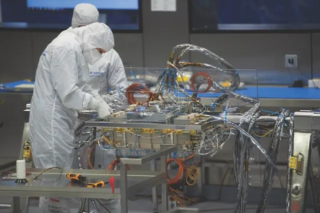 All of the components of the rover are sterilised before they are assembled in a purpose-built clean room. This ensures that dirt or microbes from Earth will not contaminate any evidence of life on Mars. © ESA