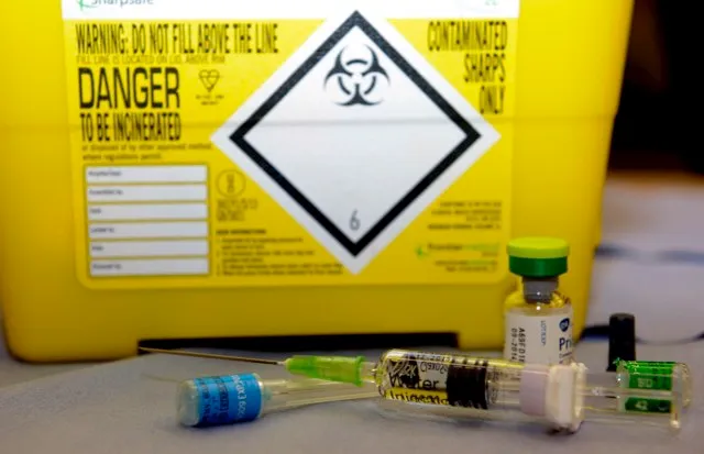 A measles vaccination kit (Owen Humphreys/PA)