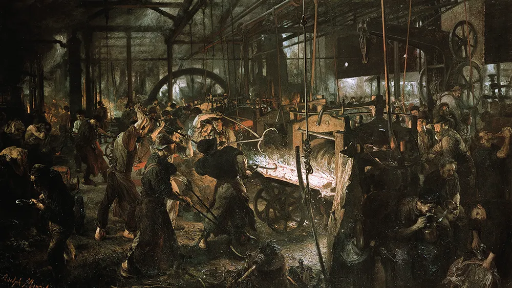 Industrialisation, depicted here by painter Adolph Menzel, changed many of the factors that affect the process, but natural selection is still taking place