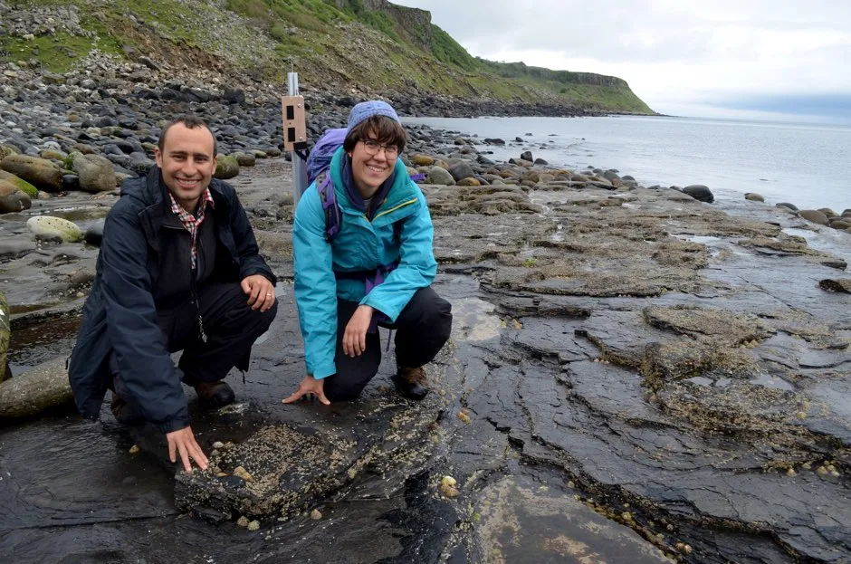 Dr Steve Brusatte (left) and Paige dePolo analysed dinosaur tracks on the island © University of Edinburgh/PA