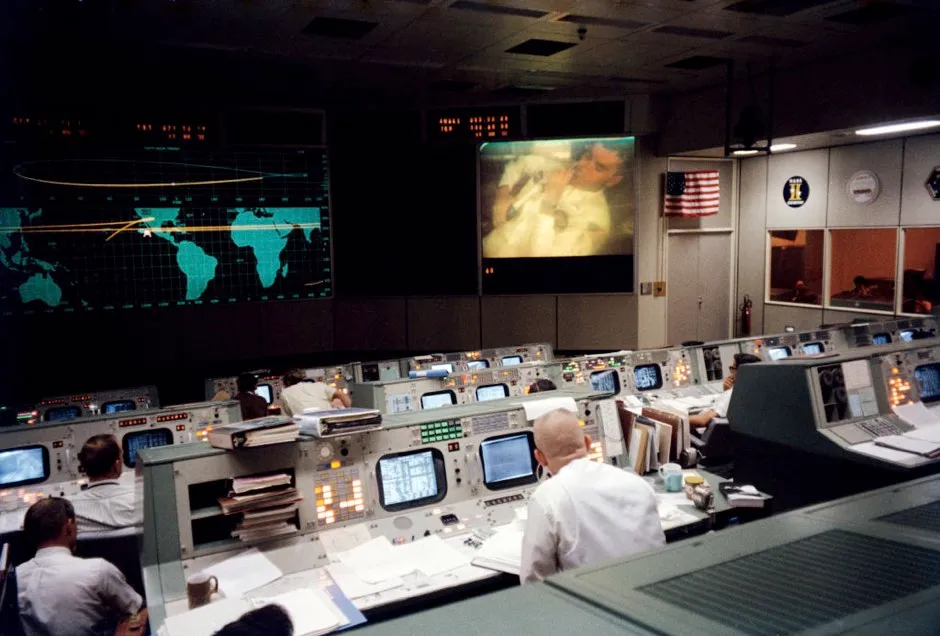 View of NASA Mission Control during the Apollo 13 mission, at the Manned Spacecraft Center, now known as the Johnson Space Center, Houston, Texas, April 1970 © NASA/Interim Archives/Getty Images