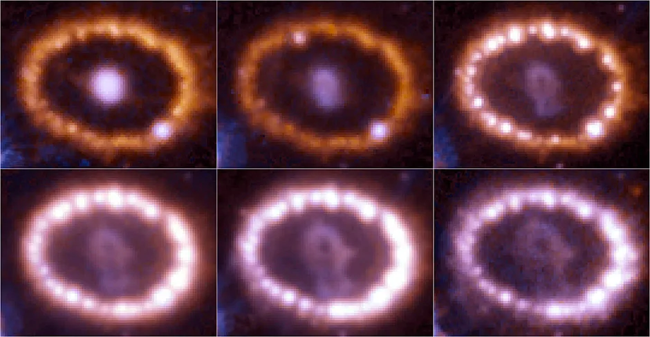 The evolution of the supernova 1987A between 1994 and 2016, as captured by Hubble telescope © NASA, ESA, R. Kirshner, P. Challis