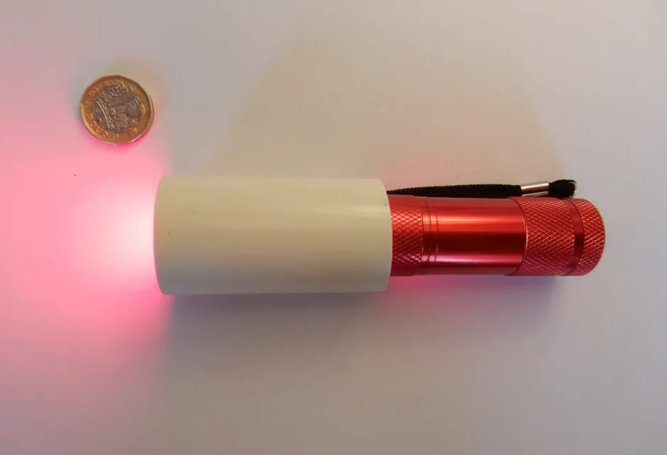 The LED torch emits deep red light with a wavelength of 670 nanometers © University College London
