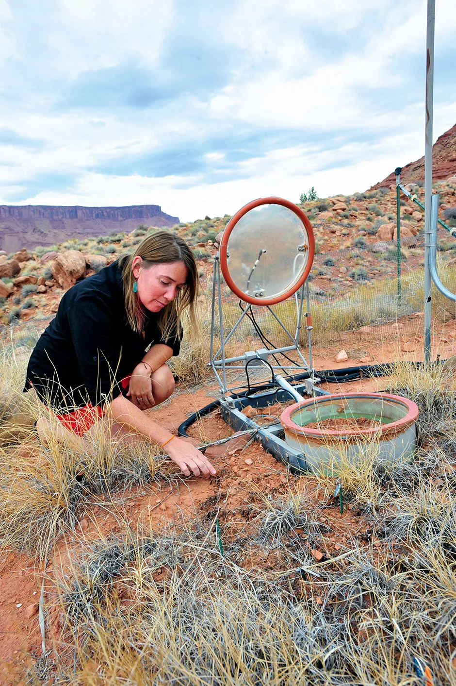 Dr Sasha Reed checking a 'biocrust' in the Colorado Plateau © Jennifer Lavista/USGS