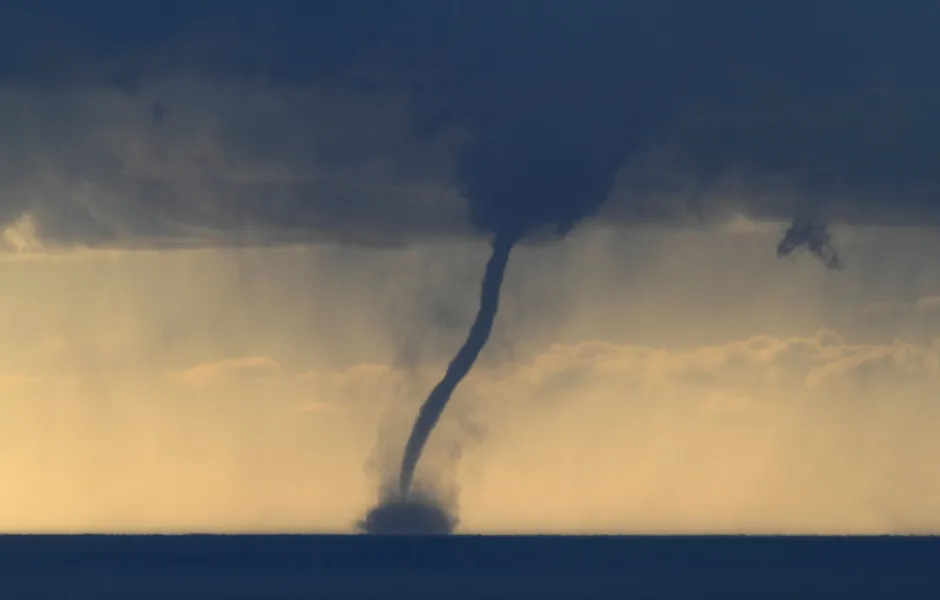 Waterspout as seen overlooking the Mediterranean Sea, off the coast of the Cote d'Azur, France