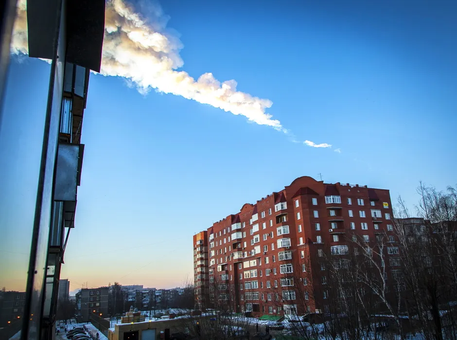 A trail from the near-Earth object that exploded over Chelyabinsk in 2013