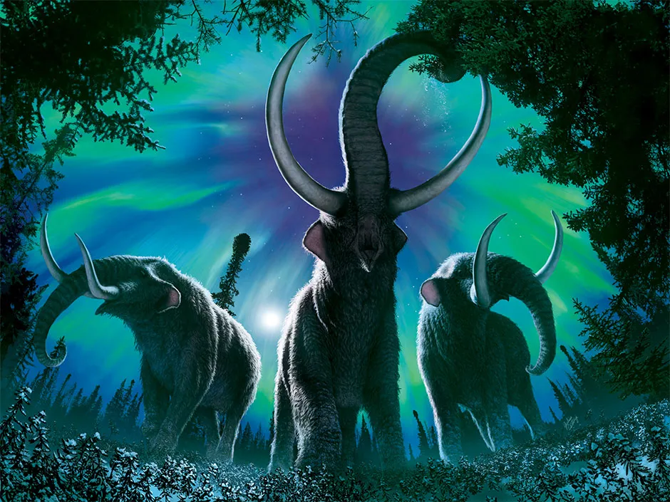 An artist's impression of mastodons © Julius Csotonyi/PA