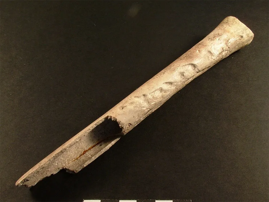 A musical instrument crafted from a human femur © Wiltshire Museum/PA