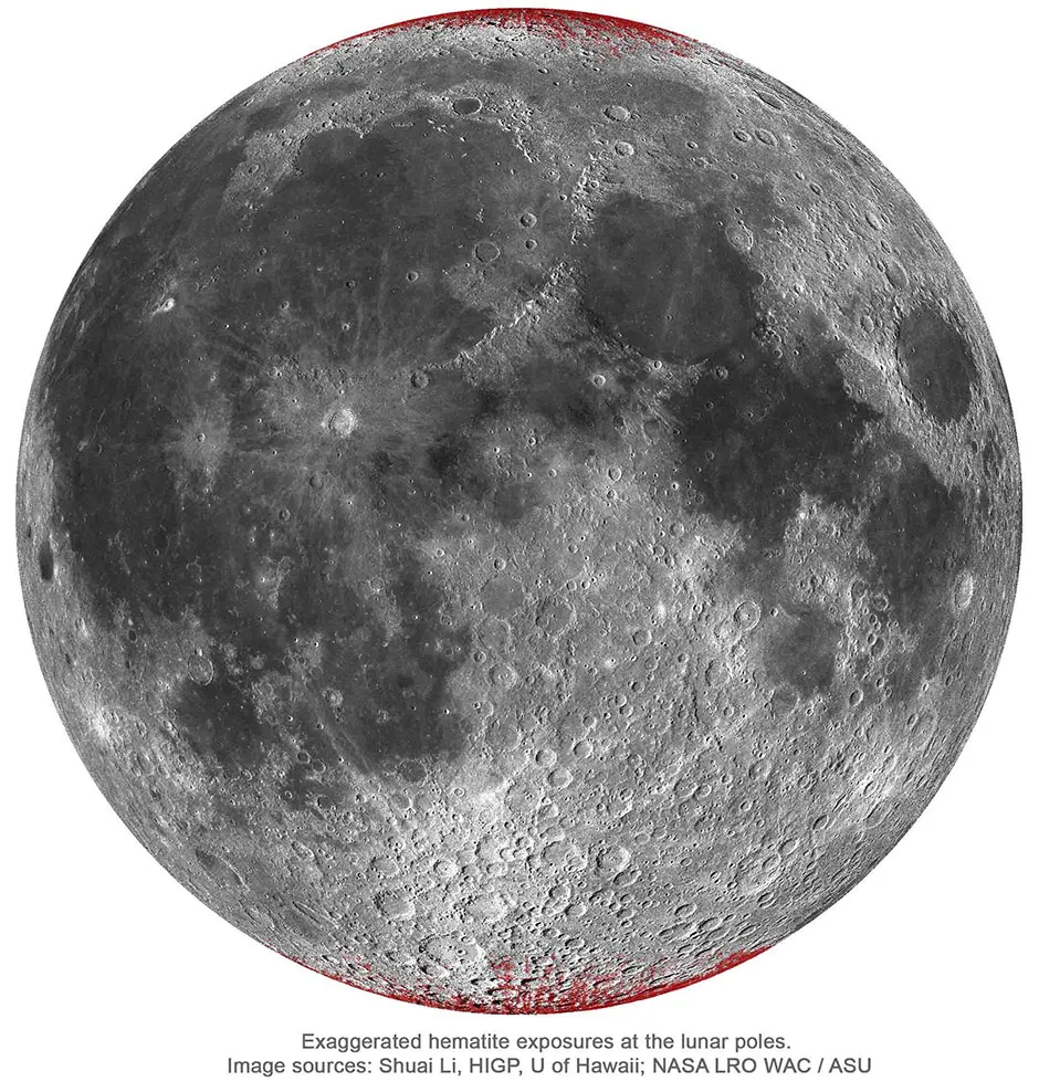 Image showing the haematite at the Moon's poles © Shuai Li/HIGP/PA