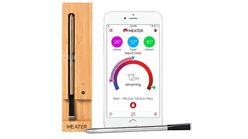 Meat thermometer, meat thermometer in a wooden case, phone
