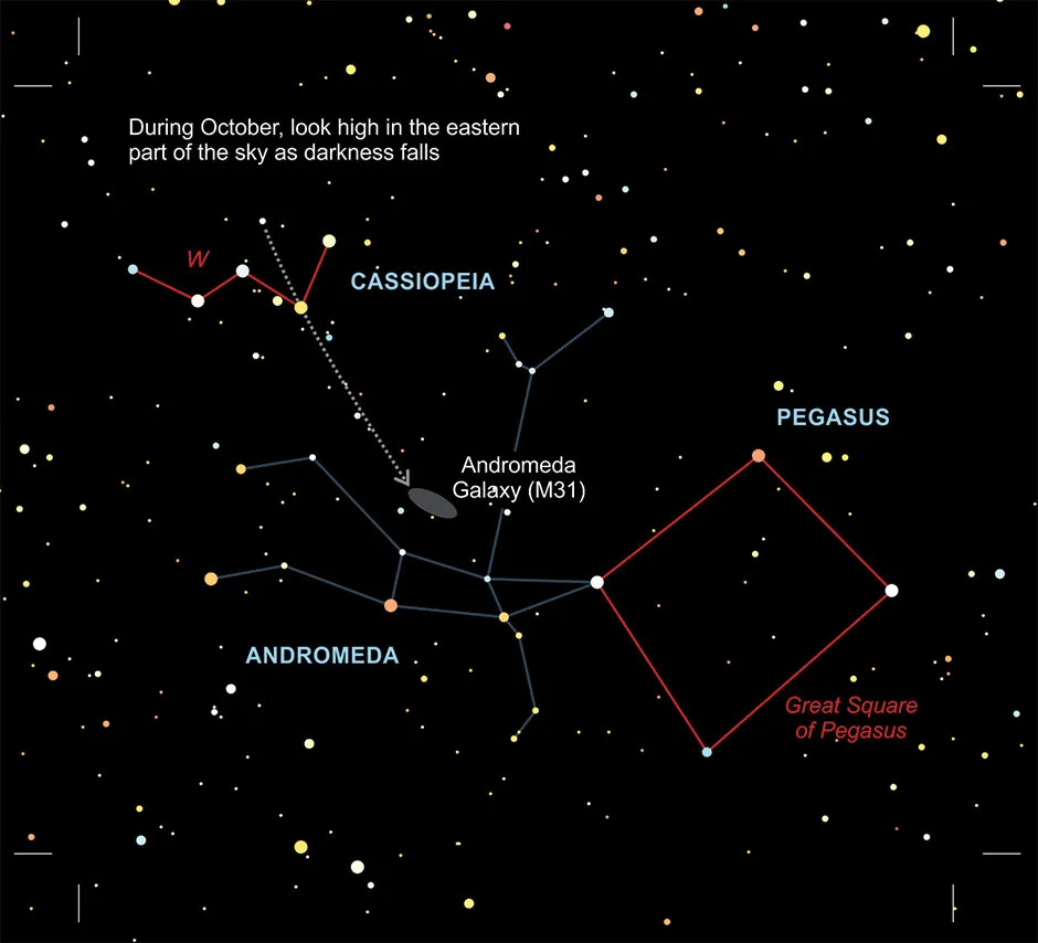 A graphic showing how to find the Andromeda Galaxy © Daniel Bright