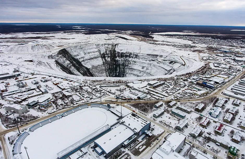 MIRNY, RUSSIA - NOVEMBER 1, 2018: A view of a kimberlite pipe of the Mir diamond mine of ALROSA's Mirny Mining and Processing Division (MPD). Alexander Ryumin/TASS (Photo by Alexander RyuminTASS via Getty Images)