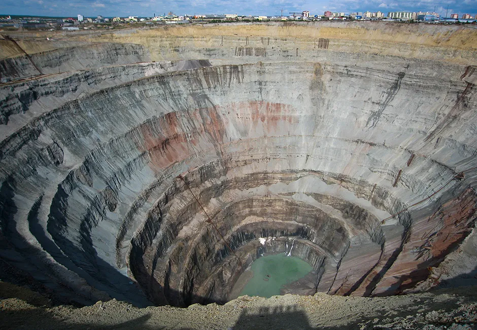 Kimberlite diamond pipe Peace, Mir Mine, Mirny, Yakutia, Russia