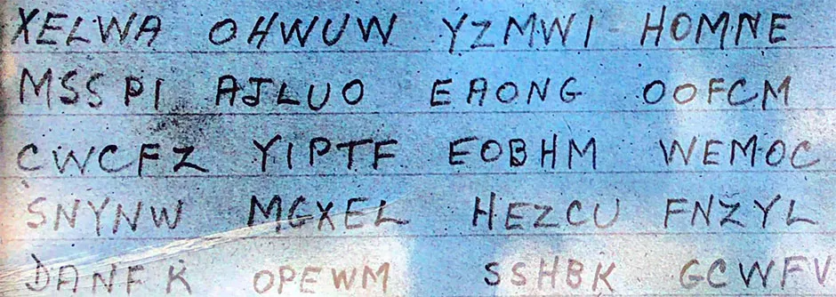 A text with a series of groups of five letters © Courtesy of National Cryptologic Museum